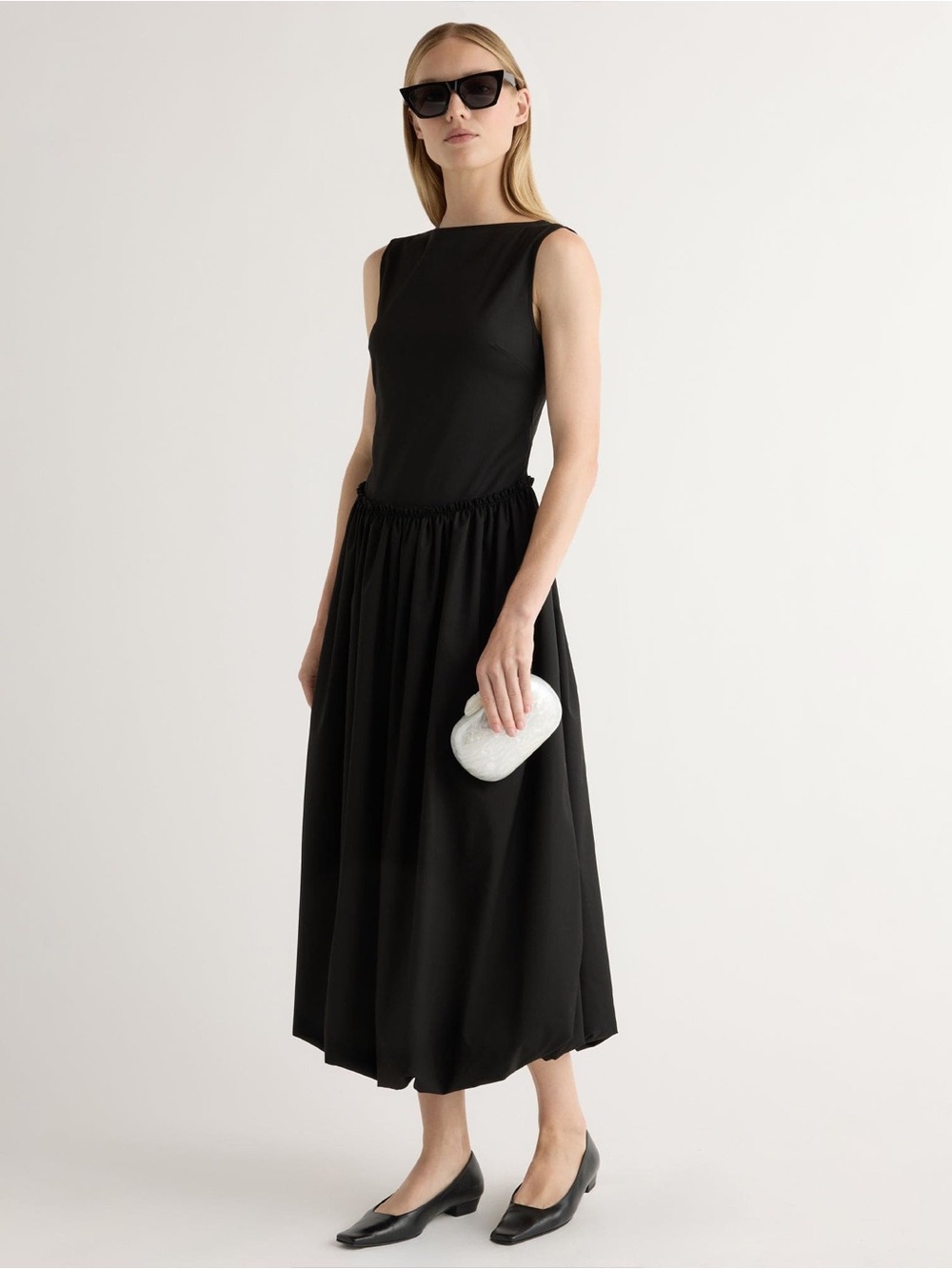 Modern Citizen Black Sleeveless Midi Dress with Gathered Waist